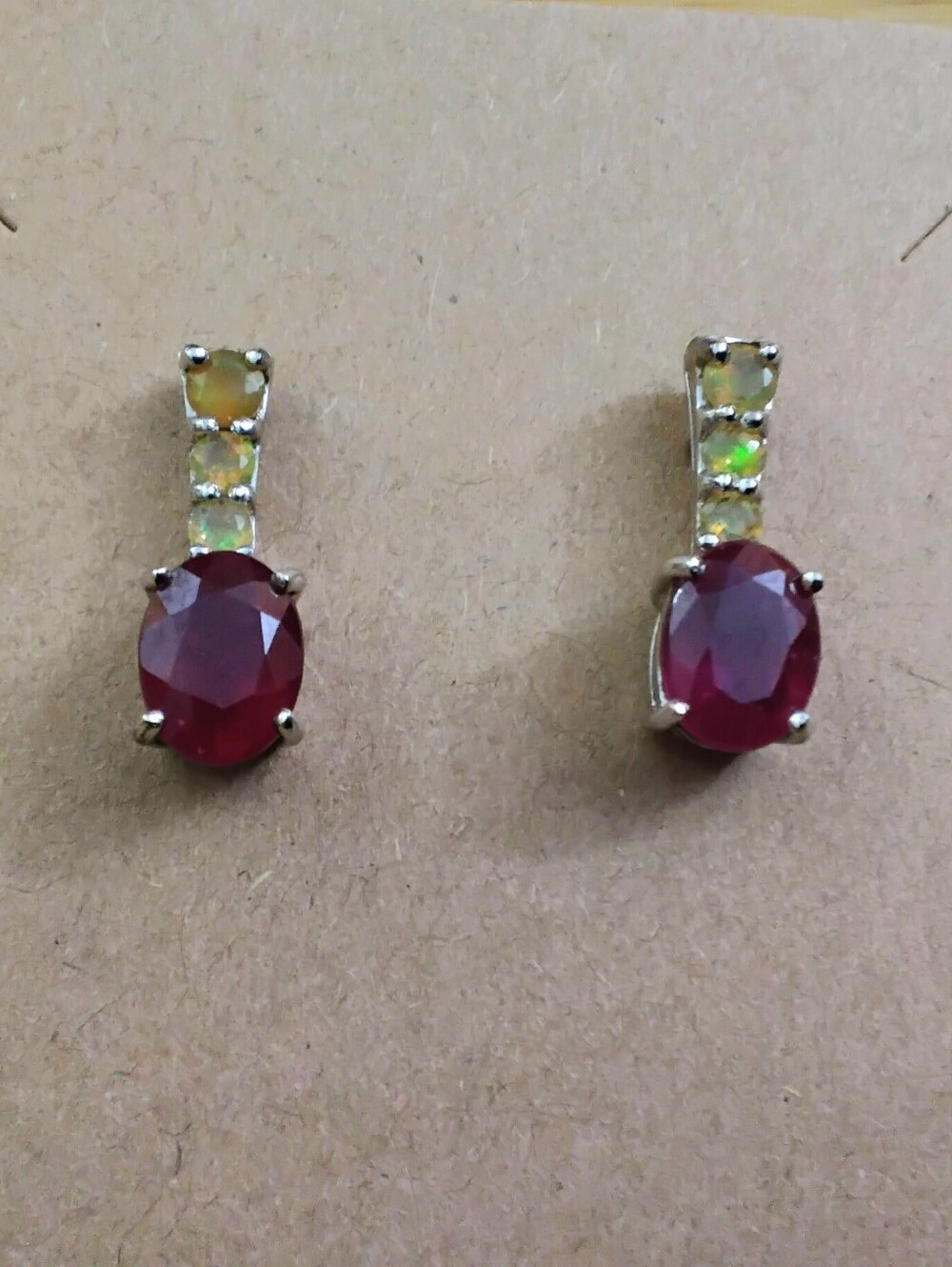 925 Silver Ruby & Opal Drop Earrings